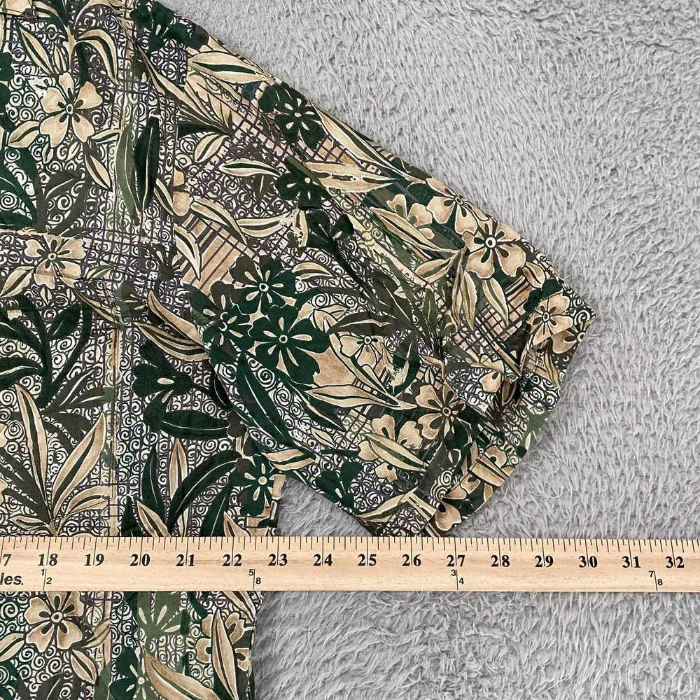 Tori Richard Camp Shirt Mens Large Green Floral Hawaiian Short Sleeve Button Up